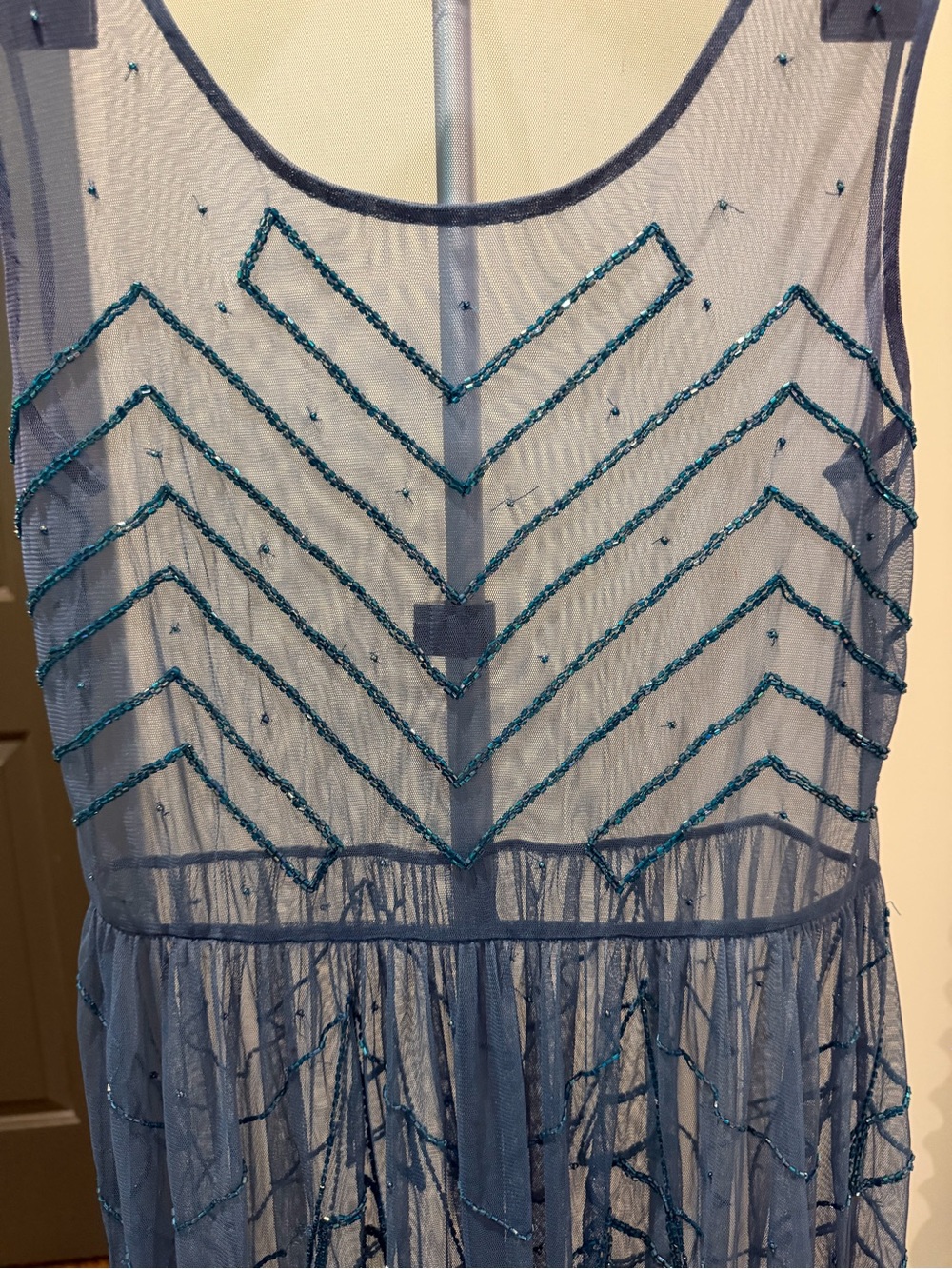 Free People Blue Sheer Beaded Embroidered Mini Dress XS - Picture 7 of 17